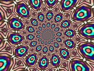 Fototapeta premium Colorful digital graphic kaleidoscope symmetry mandala style in laser light sunray trial pattern, Tie Dye , spiderweb art abstract background for art projects, banner, business, card, 3D, template