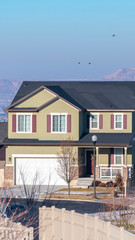 Vertical frame Street in the town near Utah lake in winter