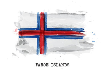 Realistic watercolor painting flag of Faroe islands . Vector .
