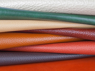 Multicolored natural leather textures samples