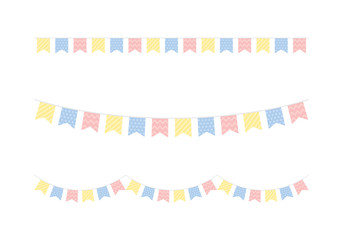 Set of seamless cute pastel colored swallowtail flag party buntings. Baby and kids party decoration. Flat vector illustration.