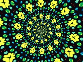 Colorful digital graphic kaleidoscope symmetry mandala style in laser light sunray trial pattern, Tie Dye , spiderweb art abstract background for art projects, banner, business,   card, 3D, template