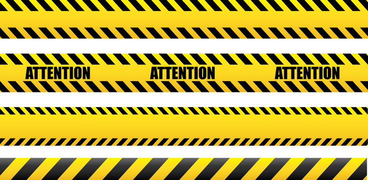 Seamless tape attention, danger. Yellow police line caution tape. Danger warning. tape isolated on white background.