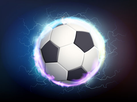 Soccer ball with electric discharges and lightning.