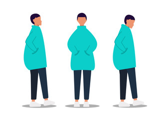 Gender neutrality people, unisex, gender neutral clothing, hairstyle. A young girl, a young guy, pants and sneakers, isolated on a white background. Universal clothing and hairstyle unisex. Vector