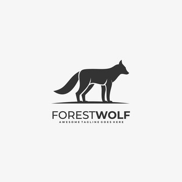 Vector Logo Illustration Forest Wolf Silhouette style