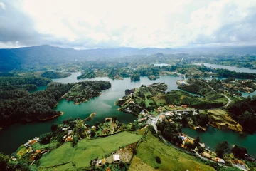 Foto op Canvas View from the famous rock-stone Piedra de Guatapé Colombia. Lots of little green islands. © Margarita Timofeeva