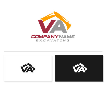 Initial V A VA excavator logo concept vector with arm excavator template vector.