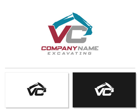Initial V C VC excavator logo concept vector with arm excavator template vector.