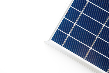 Top view Close up Small portable Solar Cell Panel Power Module pad for Mini Charging System or LED Spotlight. Have Copy space On white background.