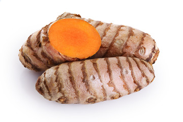 Turmeric root isolated on white background.