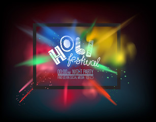 Happy holy holiday party concept. Color powder explosion on dark background