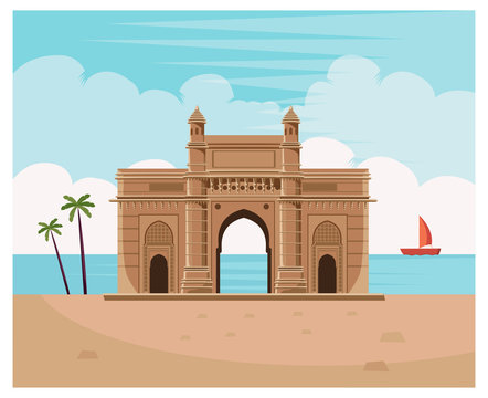 historic gateway of india with sea vector
