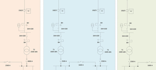 Electric wiring diagram for power transformers