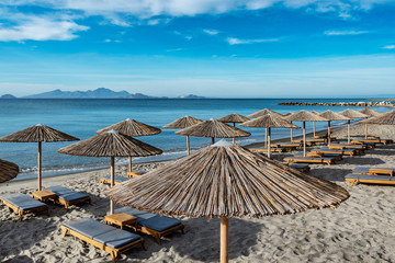 Beach with umbrellas.