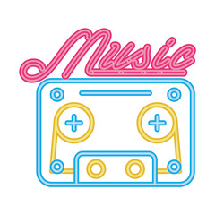 cassette retro audio with music lettering