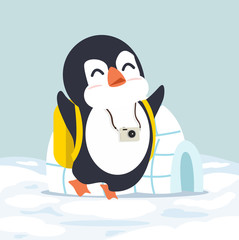 penguin with Igloo ice house vector