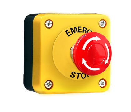 emergency push stop button over white background