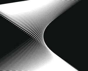  Abstract 3d background with optical illusion wave. Black and white horizontal lines with wavy distortion effect for prints, web pages, template, posters, monochrome backgrounds and pattern