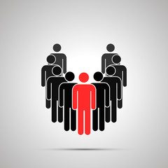 Group of workers silhouette with leader, simple black icon with shadow on gray