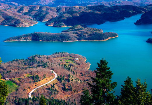 Beautiful landscape on the lake of Plastiras in central Greece.