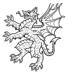 Heraldic dragon ink drawing