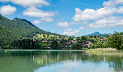 Fototapeta premium weissensee lake in the bavarian alps near fuessen, allgaeu, bavaria, germany