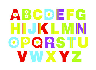 alphabet for children a-z. Kids learning material. Card for learning alphabet. colored alphabet with flowers