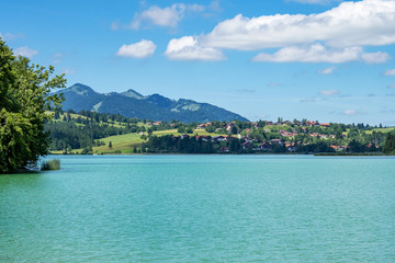 weissensee lake in the bavarian alps near fuessen, allgaeu, bavaria, germany