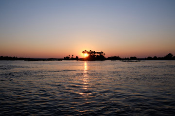 Sunset on the Zambesi river close to Victoria Falls, Zimbabwe
