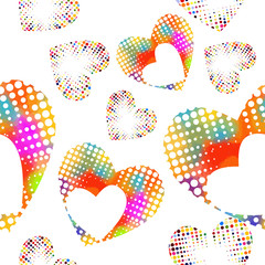 A multicolored heart from dots. I love you. Seamless background. Mixed media. Vector illustration