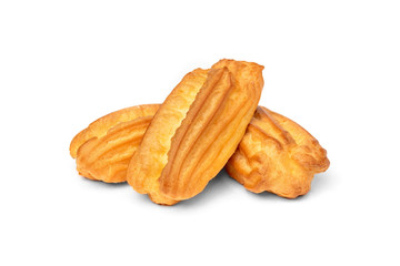 Traditional French dessert eclairs isolated on white background.