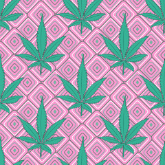 Vector colorful pattern with cannabis