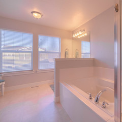 Square frame Fresh clean white modern bathroom interior bright interior