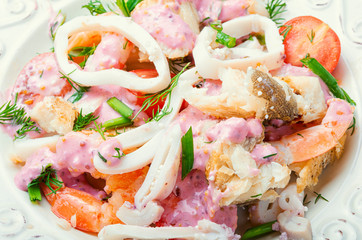 Appetizing seafood salad.