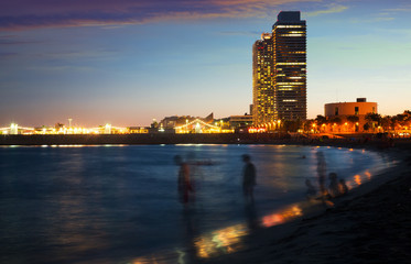 Barceloneta beach in evening dusk