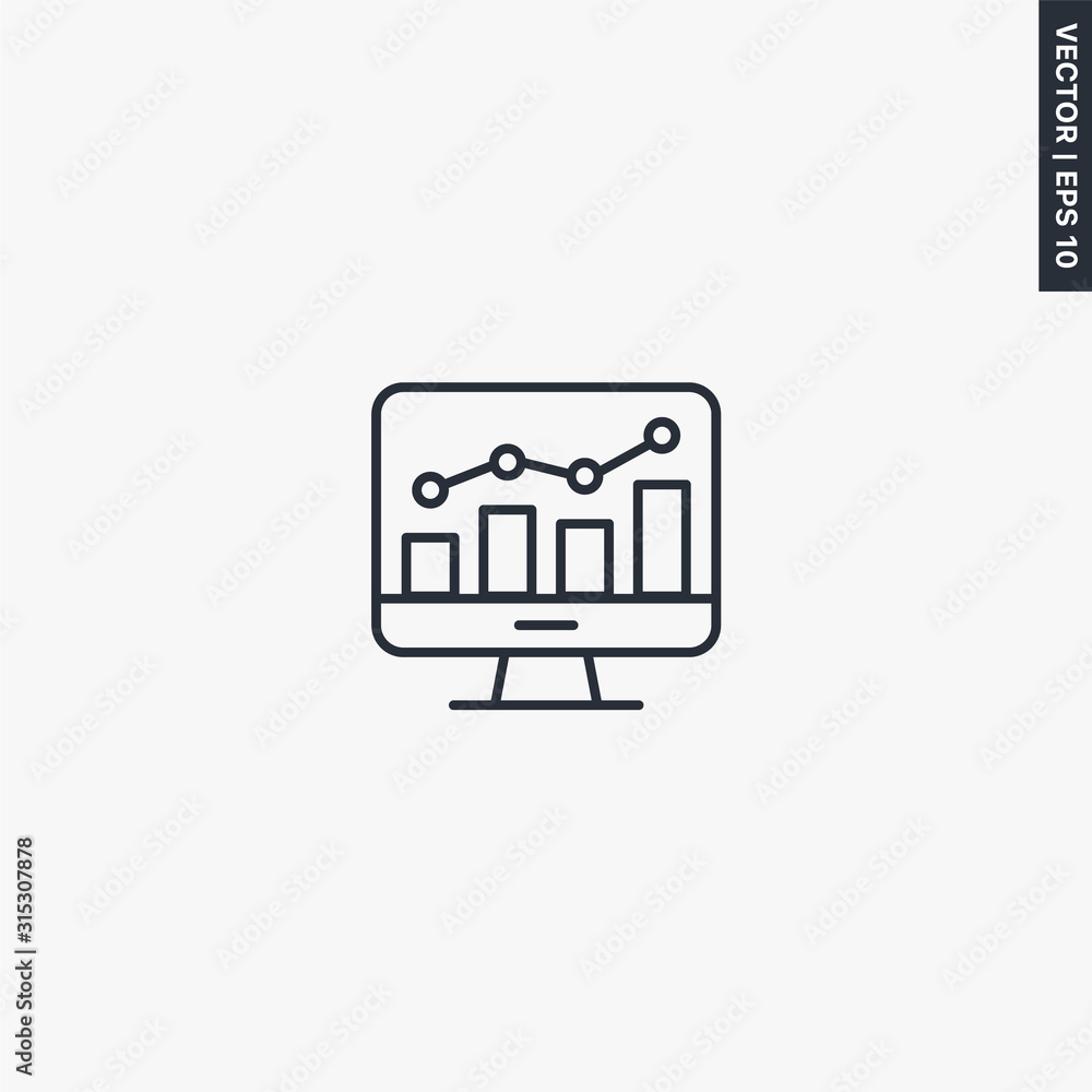 Poster data, analysis, linear style sign for mobile concept and web design