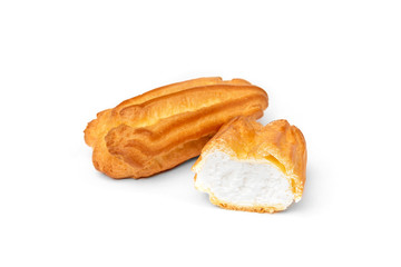 Traditional French dessert eclairs isolated on white background.
