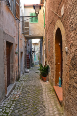 Fototapeta na wymiar Guarcino, Italy, 01/03/2020. An alley between the old houses of a medieval village.