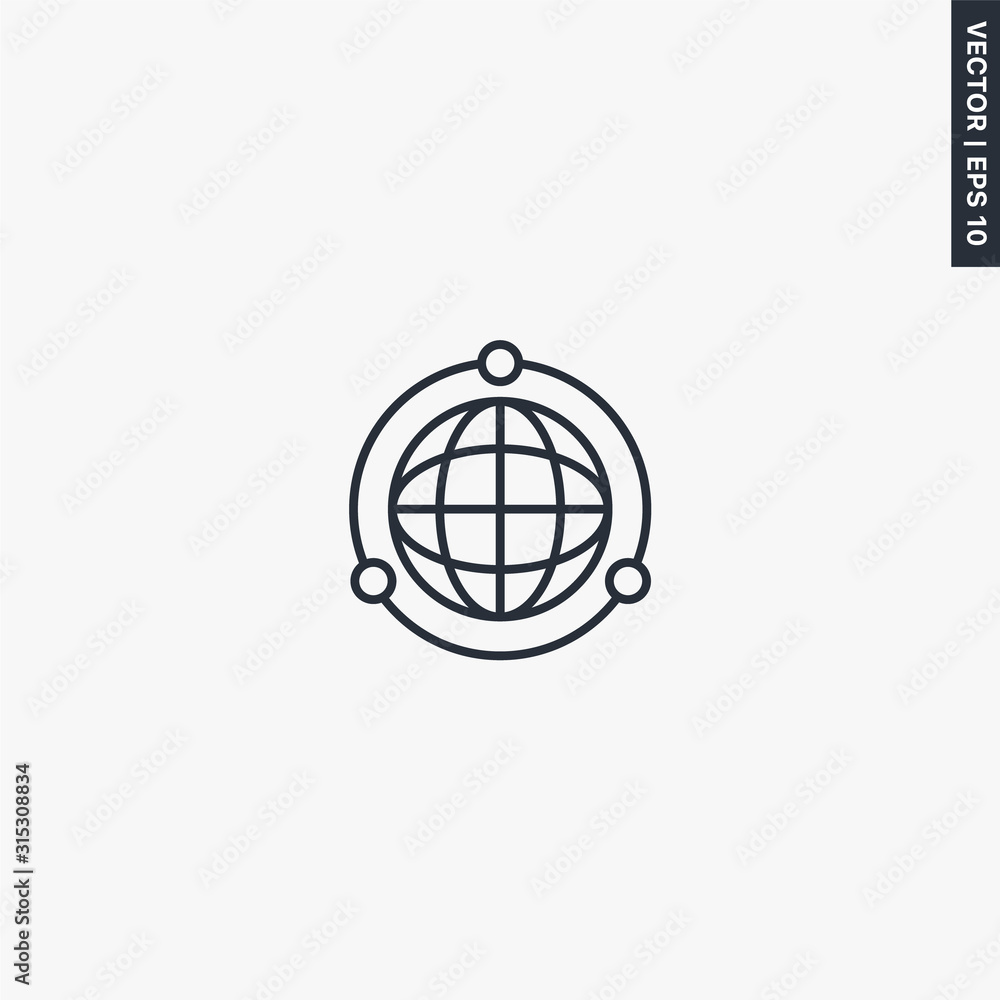 Poster global networking, linear style sign for mobile concept and web design