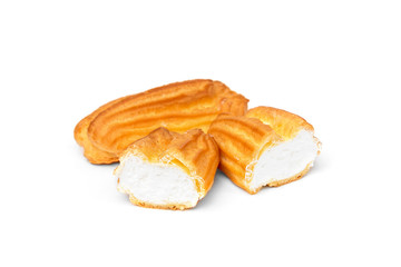 Traditional French dessert eclairs isolated on white background.