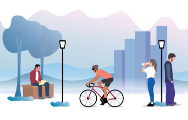 City park modern illustration, group of people in the park.