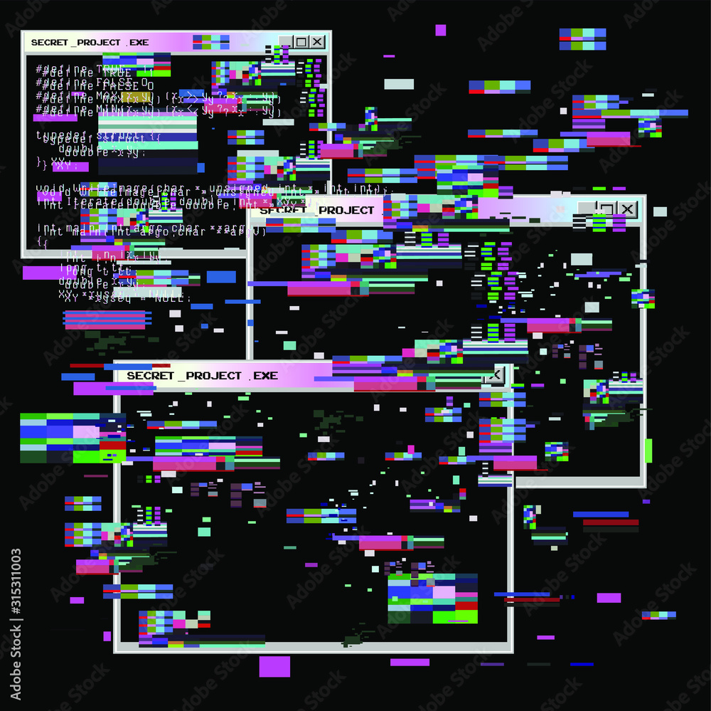 Aufkleber Abstract technology background with User Interface or HUD elements and Pixelated Glitch Effect. Malware damage or hack attack concept.