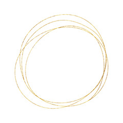 Gold Geometric Crystal Frame with Detailed Vector Foil Texture. Isolated Golden Thin Line Art or Outline Linear Circle Scribble Textured Frame. Art Deco and Modern Style. Sparkle Glitter Dust