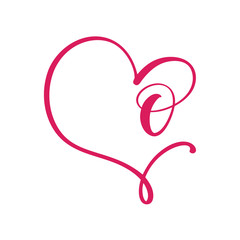Vector Vintage floral monogram letter O. Calligraphy element logo Valentine flourish frame. Hand drawn heart sign for page decoration and design illustration. Love wedding card or invitation