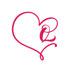 Vector Vintage floral monogram letter Q. Calligraphy element logo Valentine flourish frame. Hand drawn heart sign for page decoration and design illustration. Love wedding card or invitation
