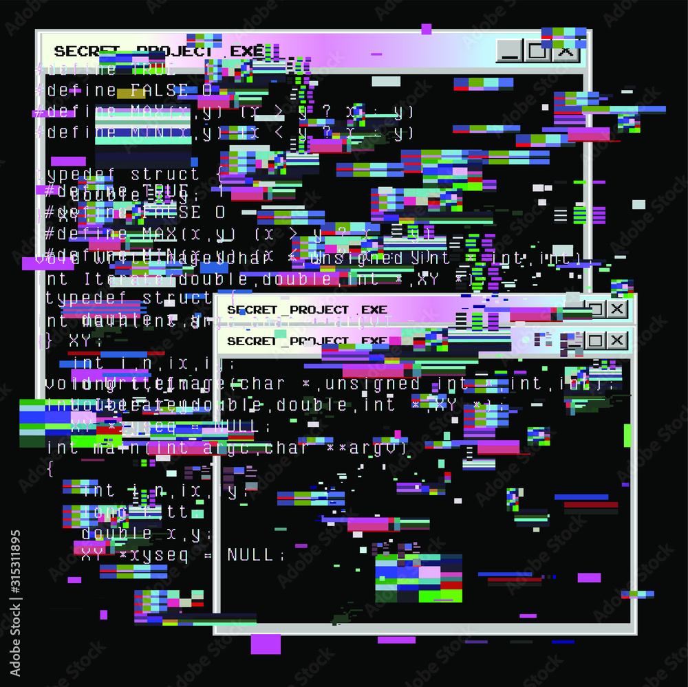 Aufkleber Abstract technology background with User Interface or HUD elements and Pixelated Glitch Effect. Malware damage or hack attack concept.