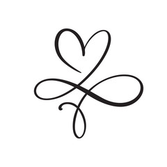 Heart love sign forever logo. Design flourish element for valentine card. Vector illustration. Infinity Romantic symbol wedding. Template for t shirt, card, poster