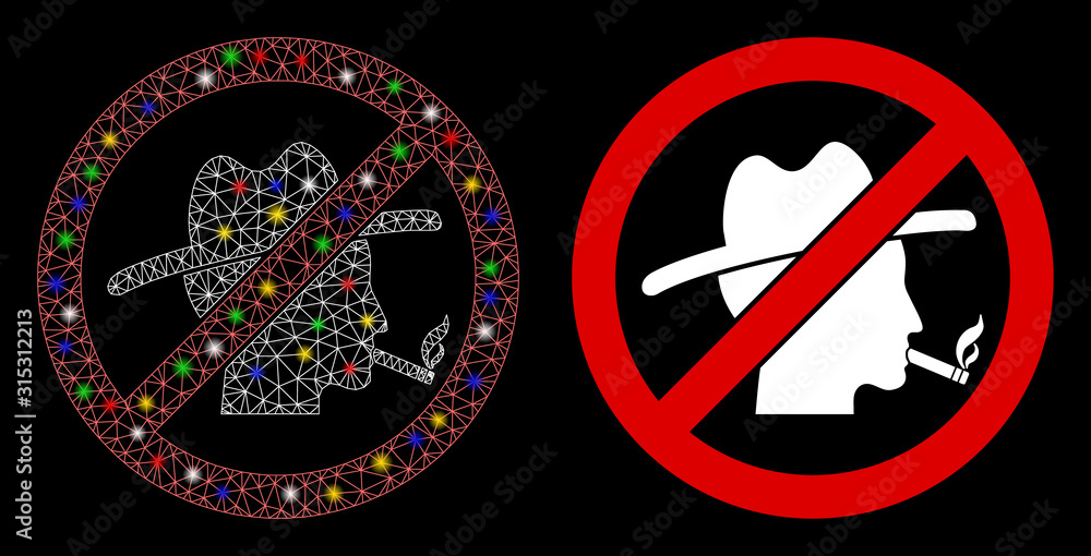 Aufkleber flare mesh no smoking redneck icon with lightspot effect. abstract illuminated model of no smoking r