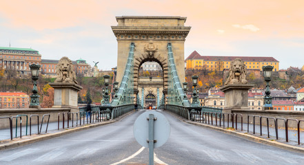 Chain Bridge, landmark over the Danube river in Budapest, Hungary